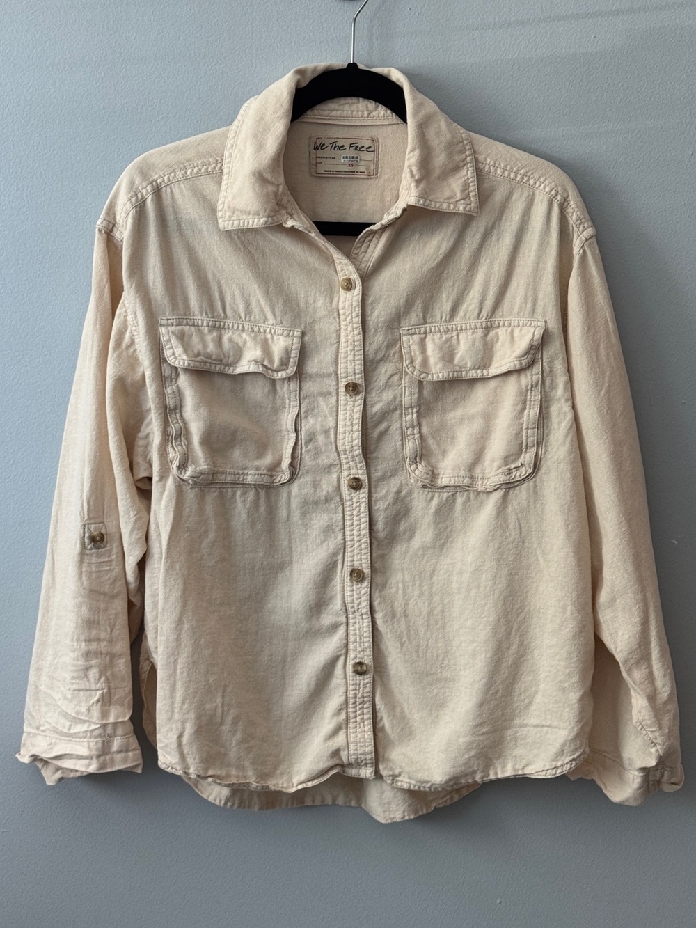 Free People We The Free Cream Button-Front Utility Shirt